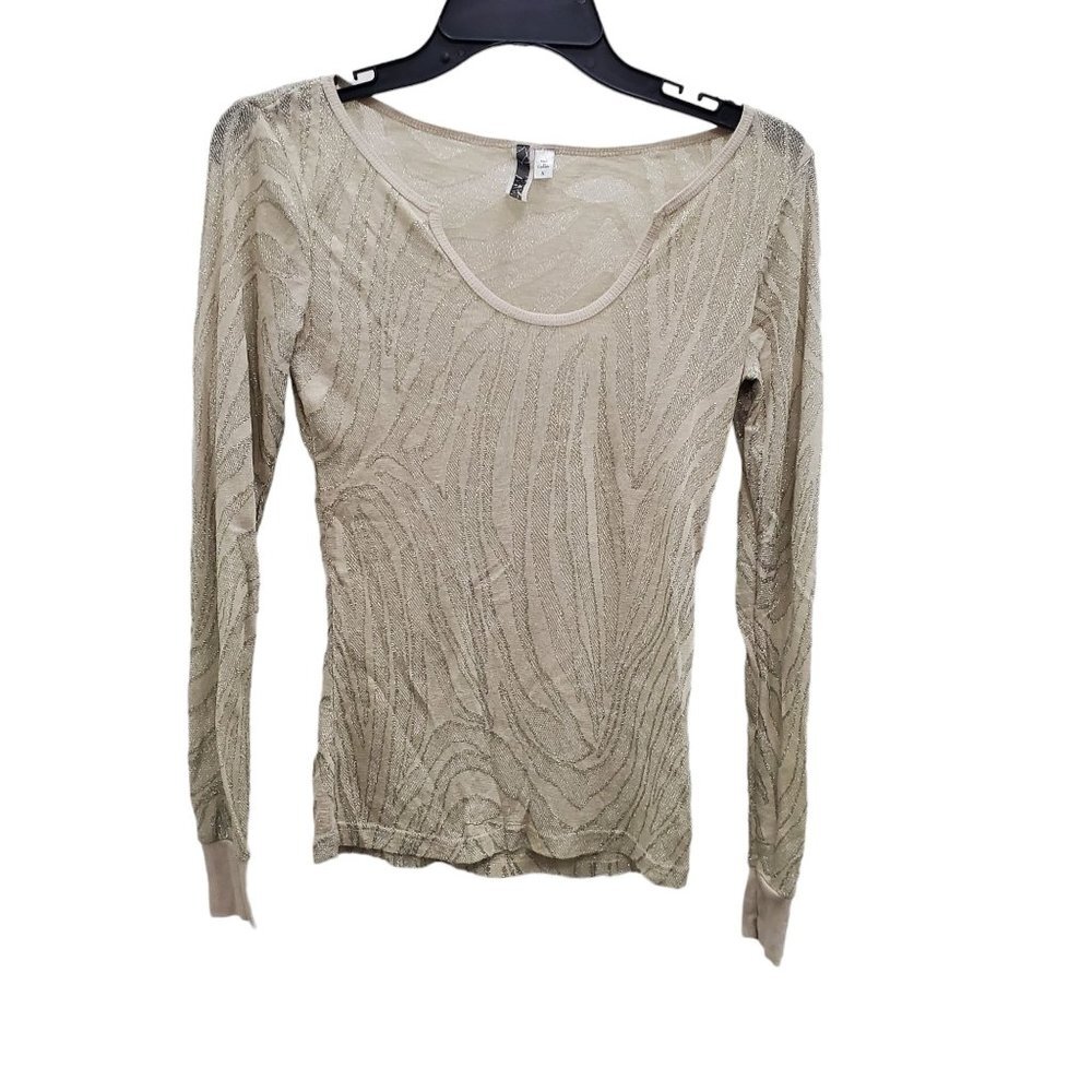 BKE by Buckle Women's Taupe Silver Sparkle Lightweight Semi Sheer‎ LS Knit Top S